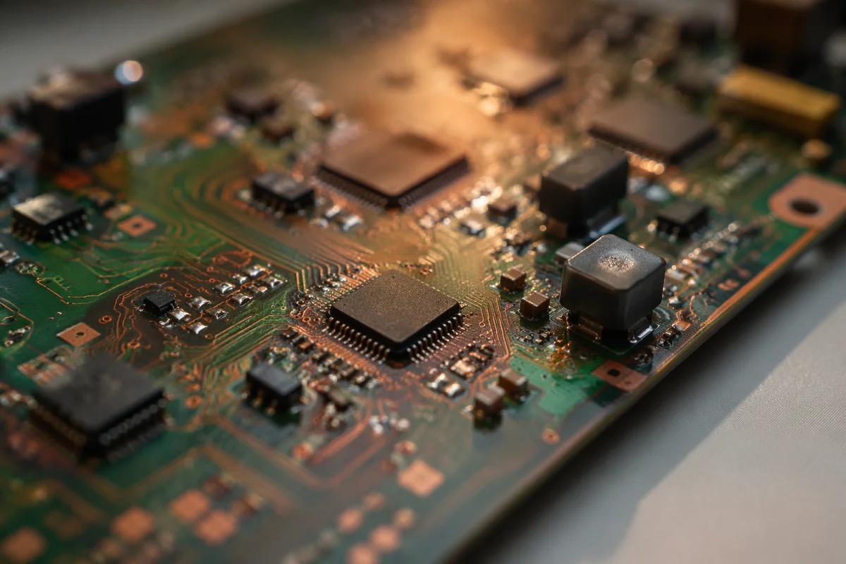 Macro Circuit Board Under Warm Desk Light