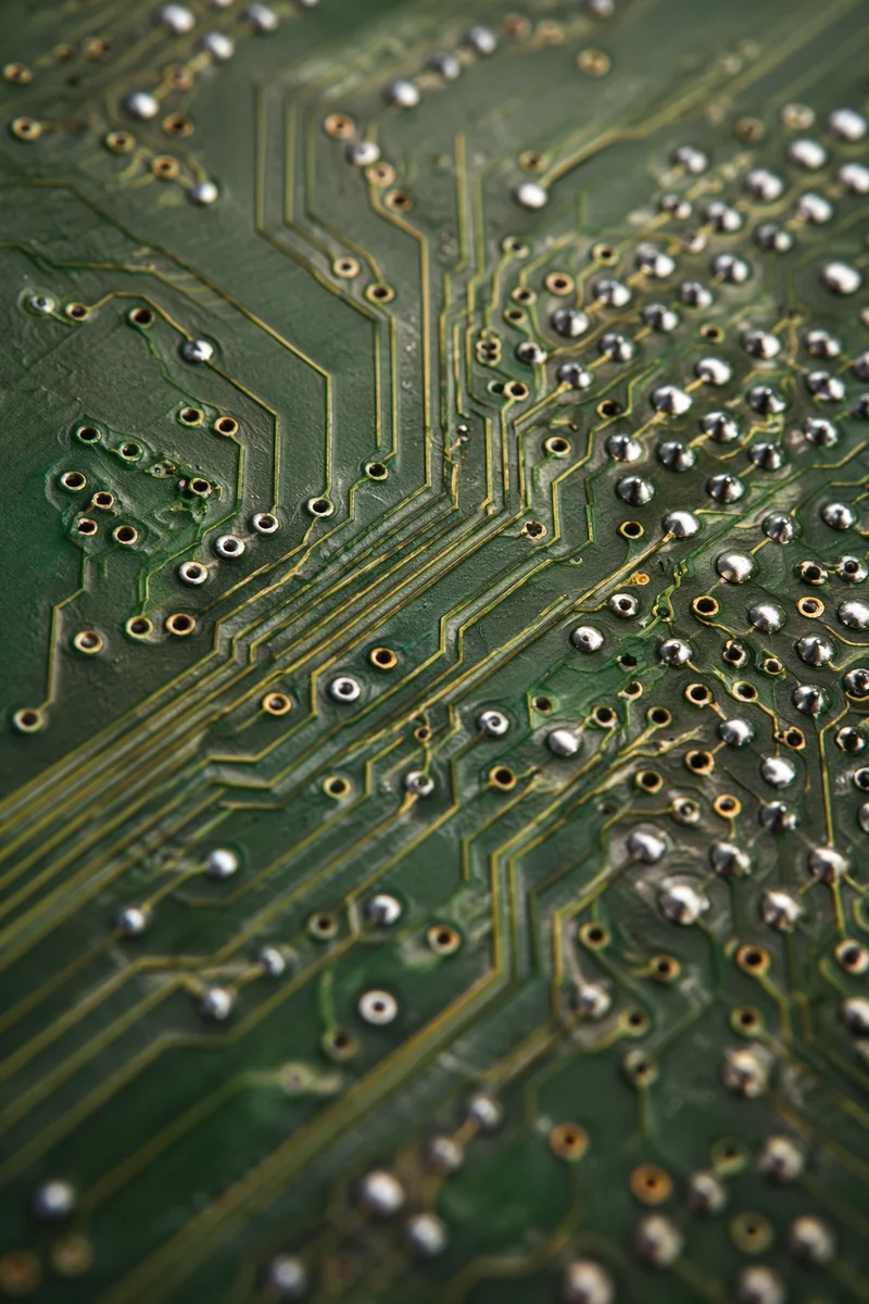 Green Circuit Board Macro with Solder Traces
