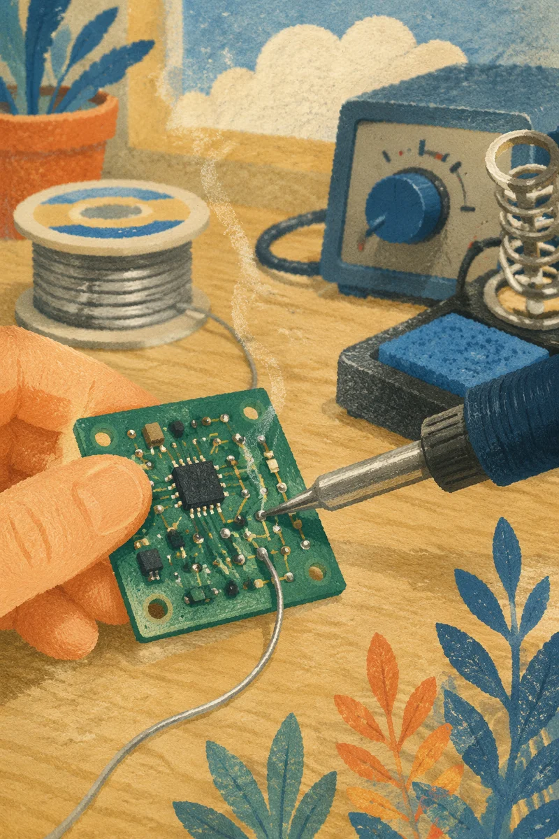 Macro Soldering on Green Circuit Board