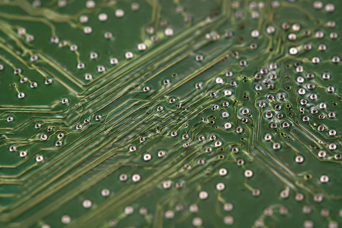 Green Circuit Board Macro With Solder Details