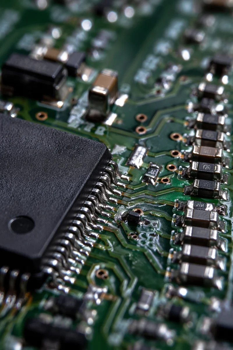 Green Circuit Board Macro With Solder Detail