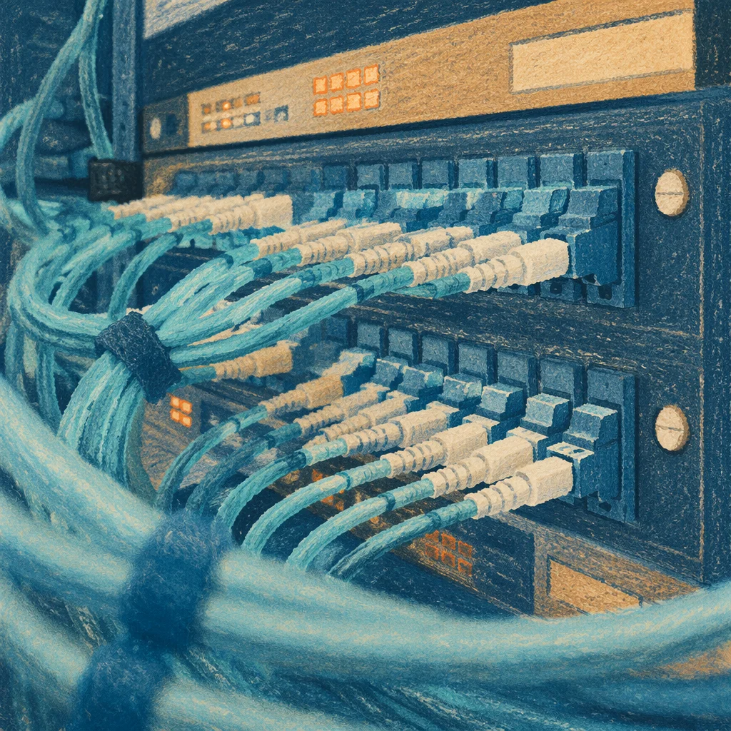 Fiber Optic Cloud Network Connections Closeup