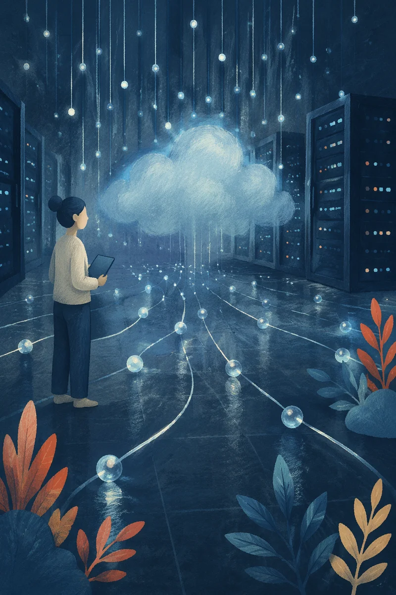 Futuristic Cloud Network Over Server Room