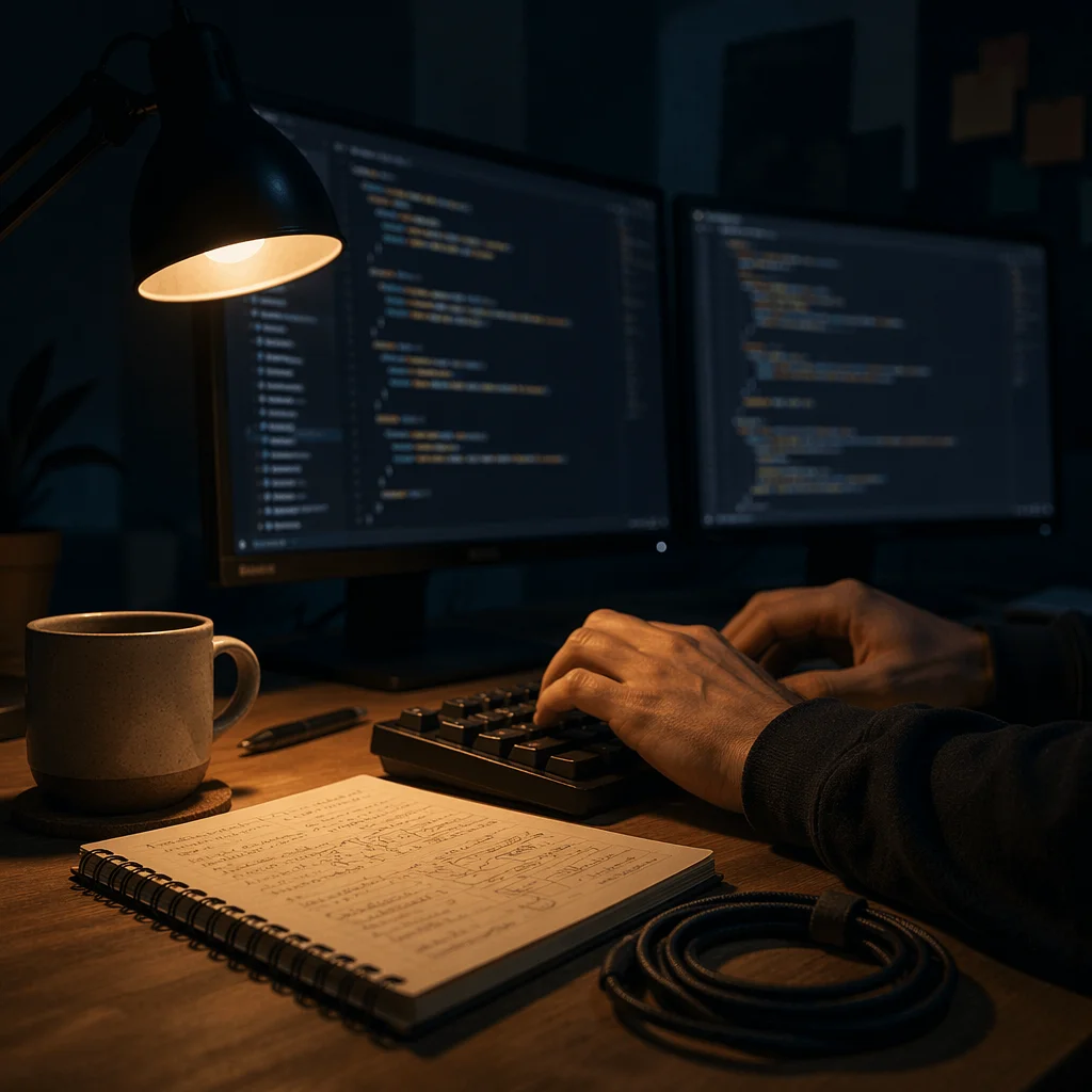 Late Night Developer Coding Workspace