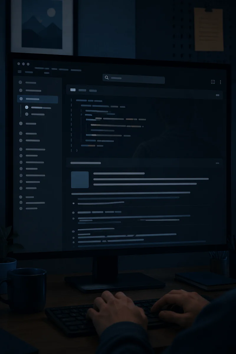 Dark Developer Screen in Dim Office