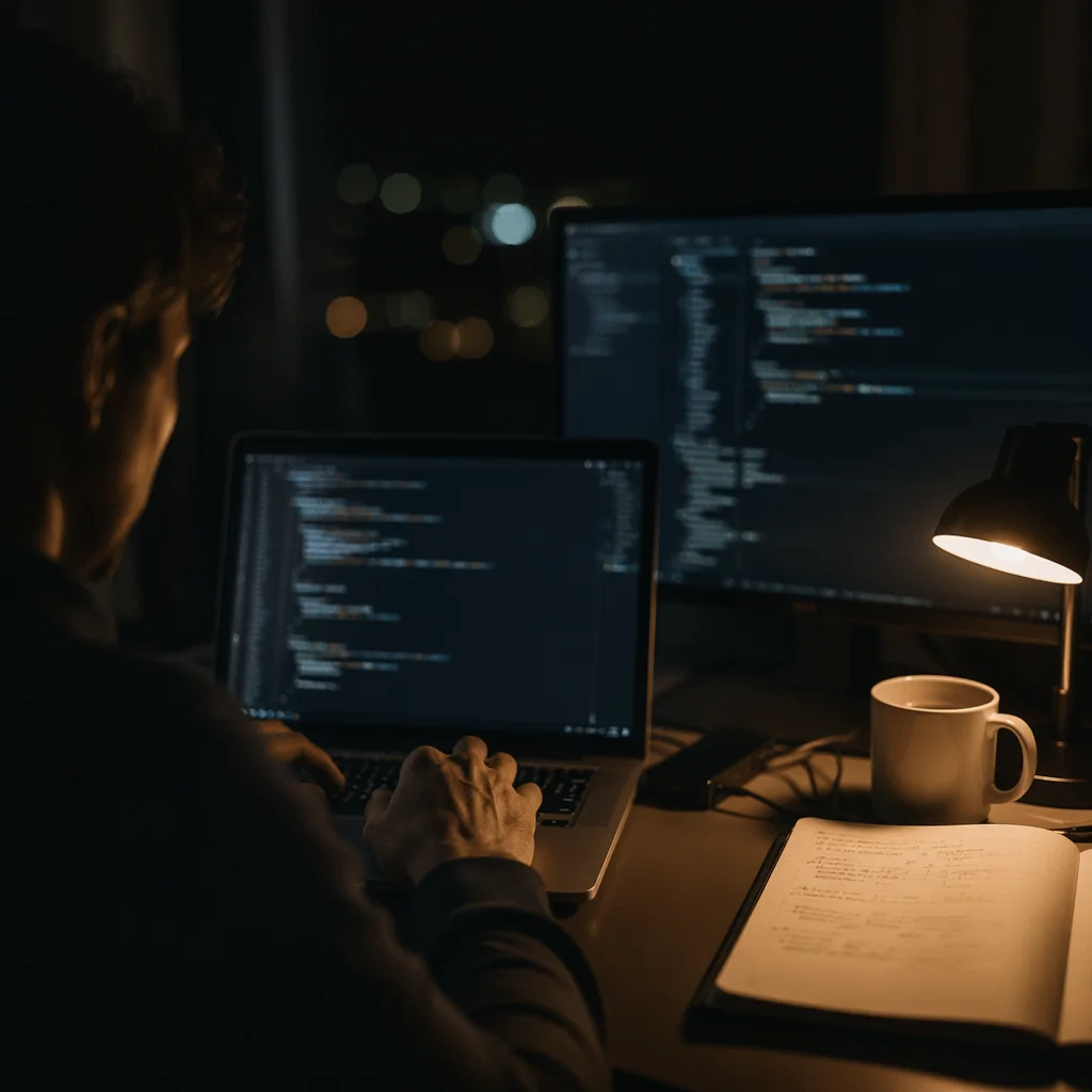 Late Night Developer Workspace With Glowing Code