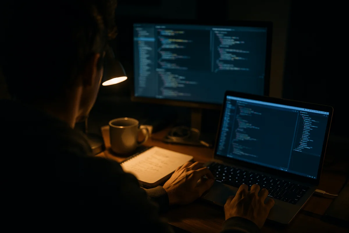 Late Night Developer Coding Workspace
