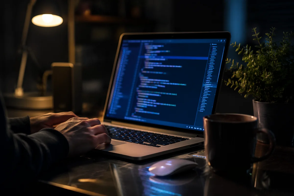 Late Night Coding Laptop Desk Scene