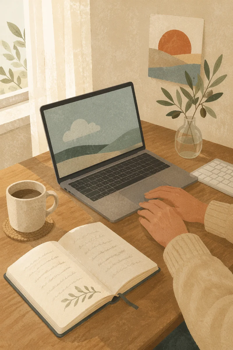 Peaceful Morning Laptop Workspace for Devotion