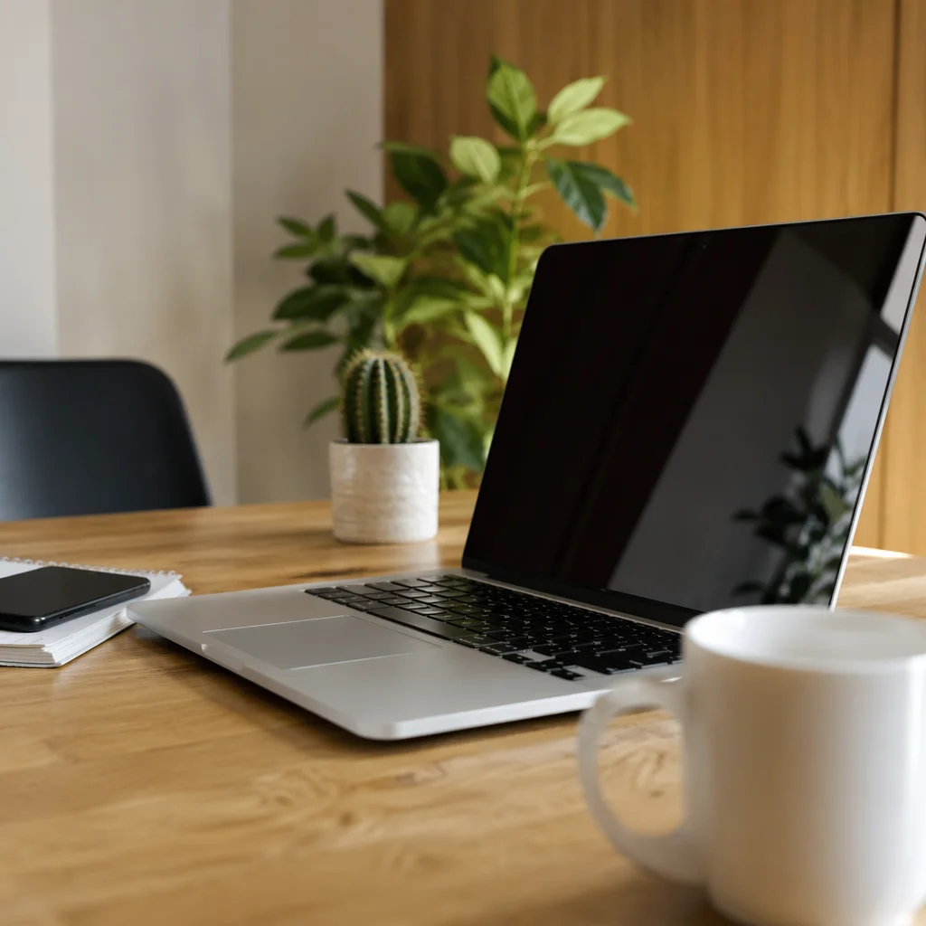 Modern Laptop Workspace with Warm Daylight