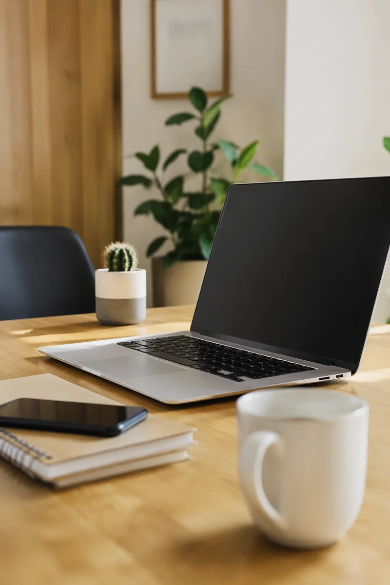 Modern Laptop Workspace With Warm Daylight
