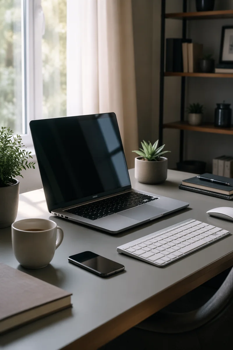 Modern Laptop Workspace with Morning Light