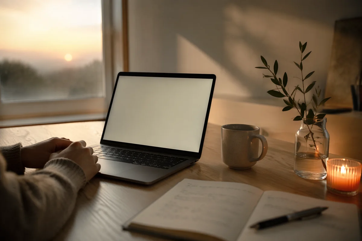 Modern Dawn Laptop Workspace for Reflection