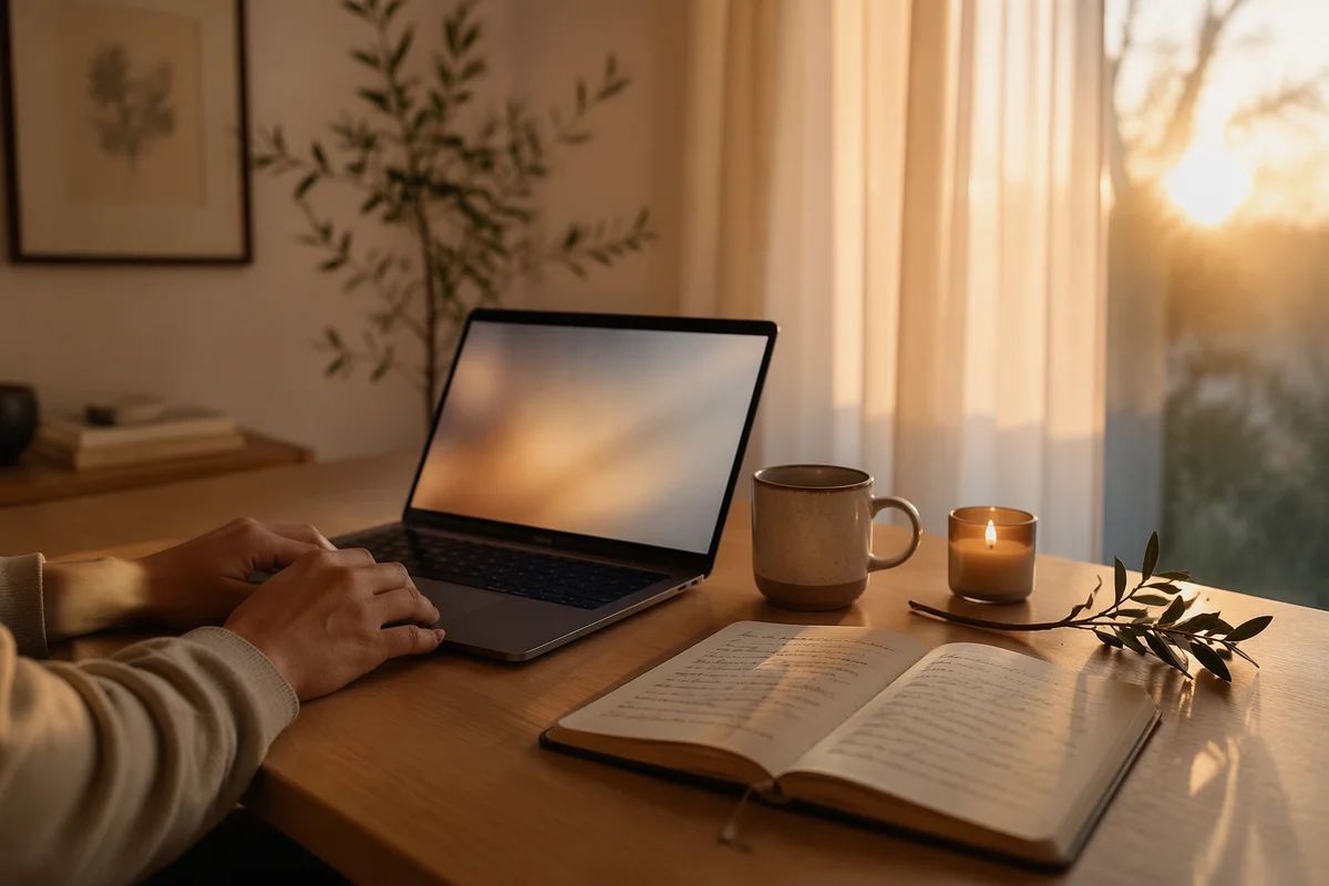 Modern Laptop Workspace at Dawn