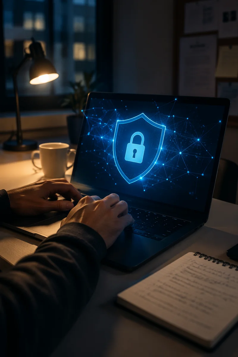 Cybersecurity Shield Over Nonprofit Workstation