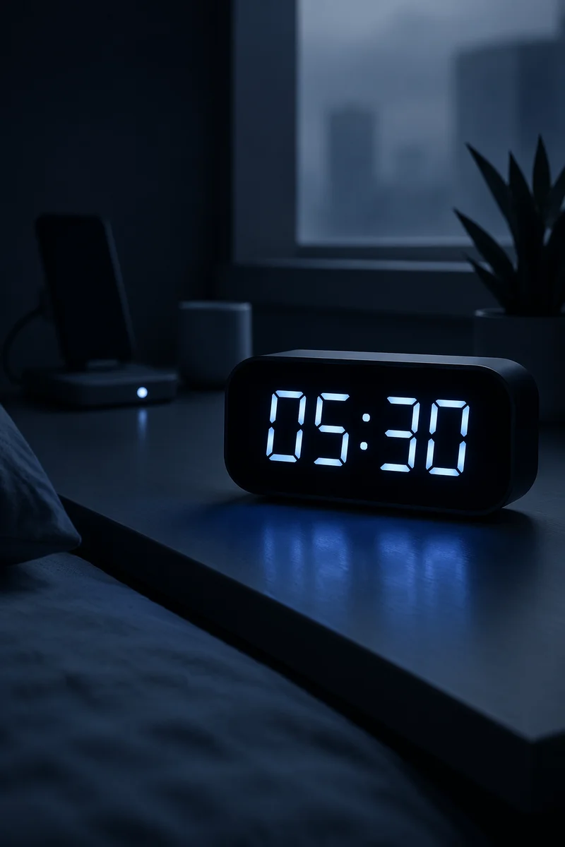 Blue Glowing Digital Clock at Dawn