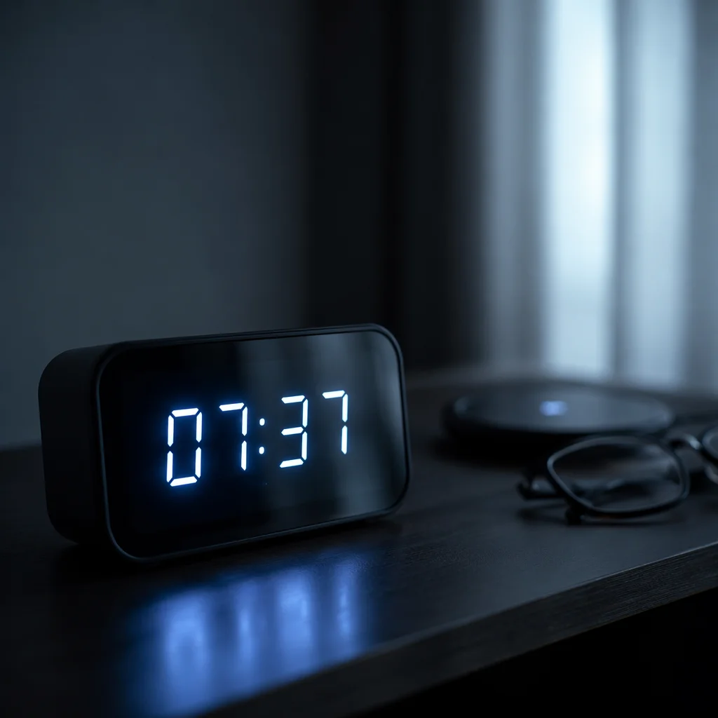 Blue Glowing Digital Clock at Dawn