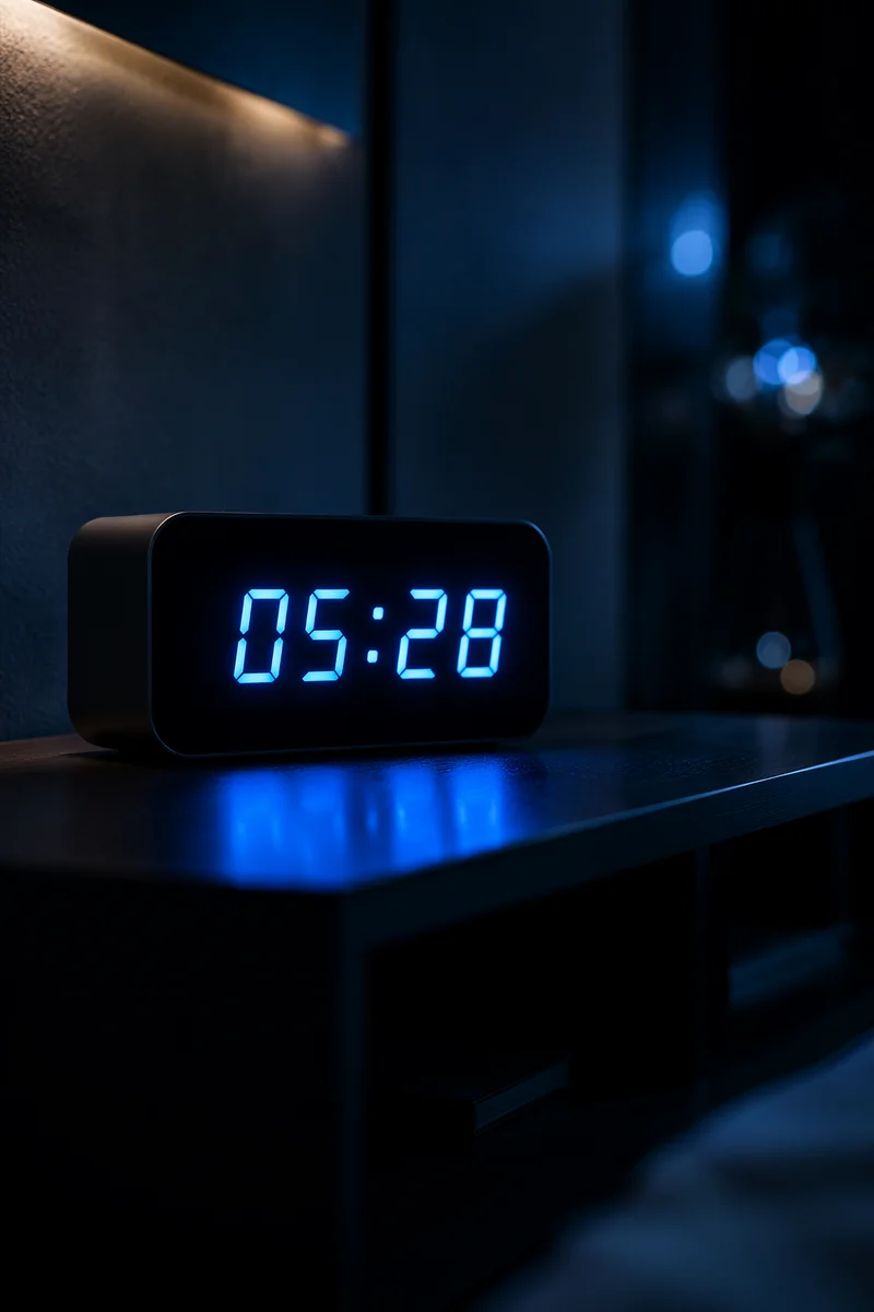 Blue Glowing Digital Clock at Dawn