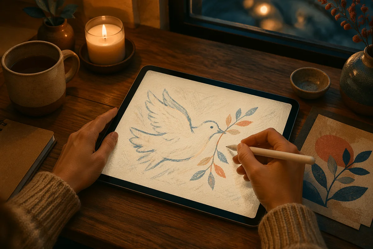 Peaceful Tablet Sketching Dove Design