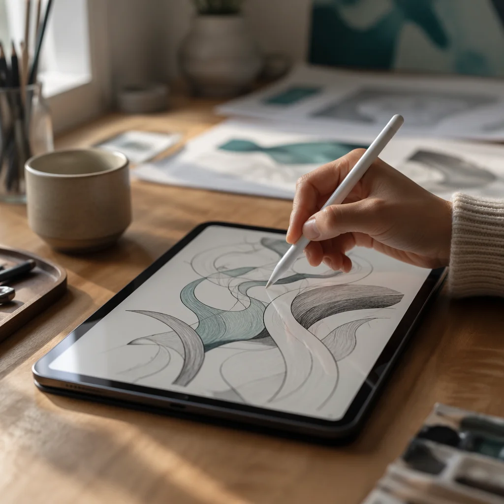Creative Drawing on Digital Tablet Desk