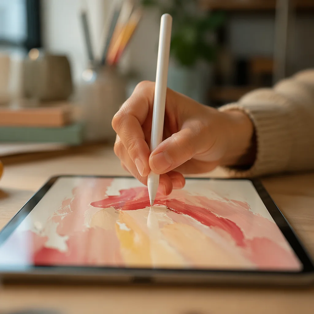 Hand Drawing on Digital Tablet Close-Up