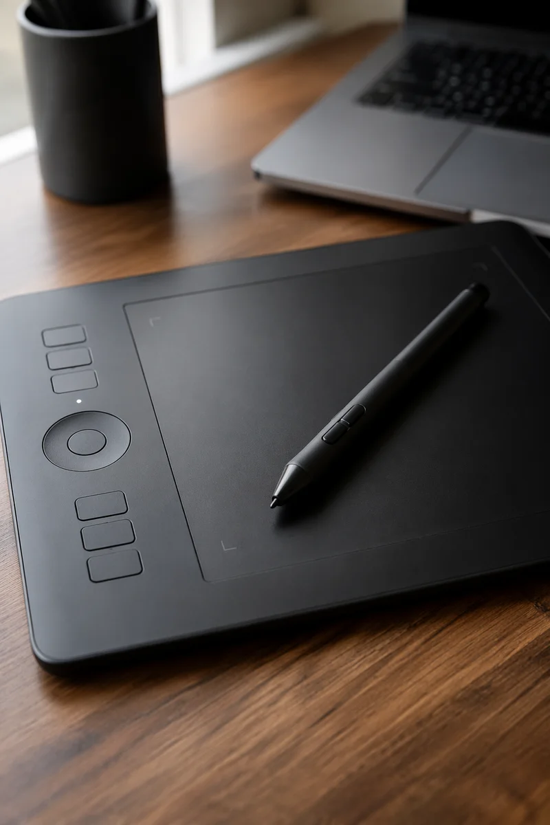 Digital Drawing Tablet With Stylus on Desk