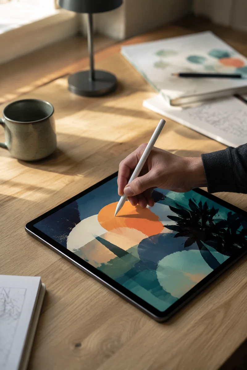 Digital Tablet Stylus Creative Workspace Close-Up