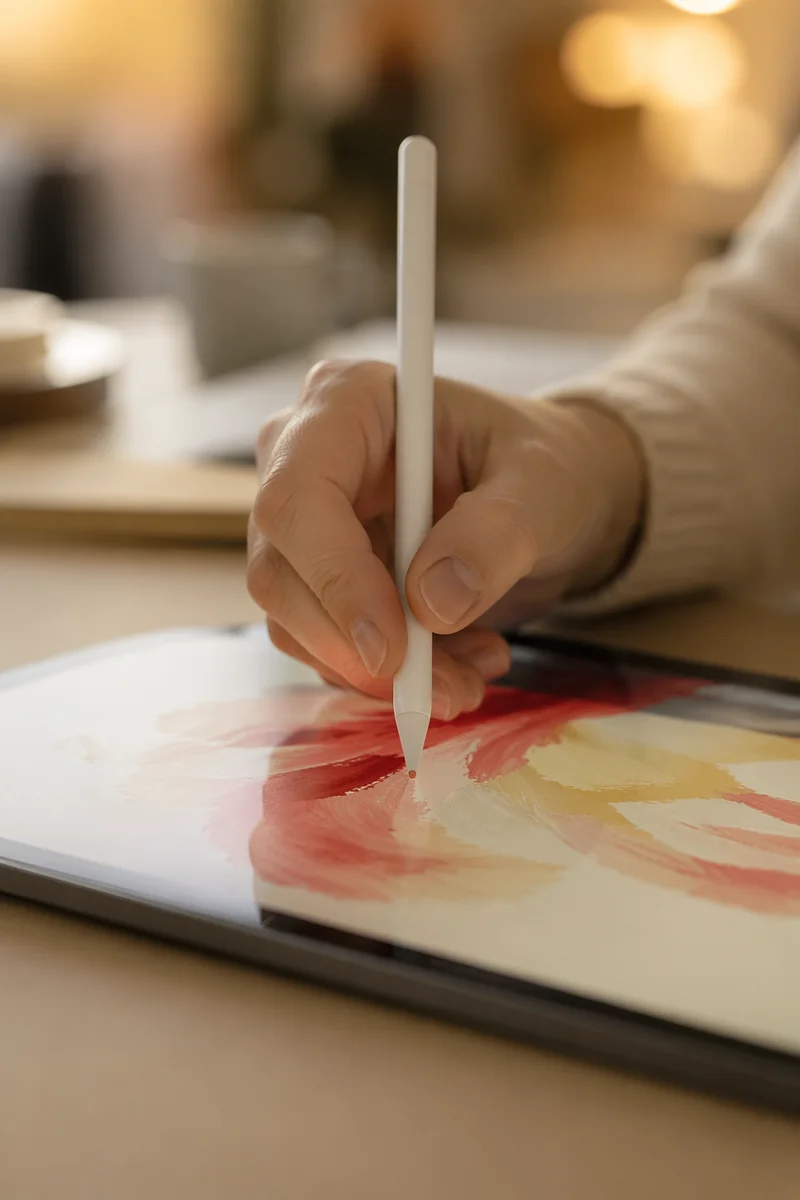 Hand Drawing on Digital Tablet Close-Up