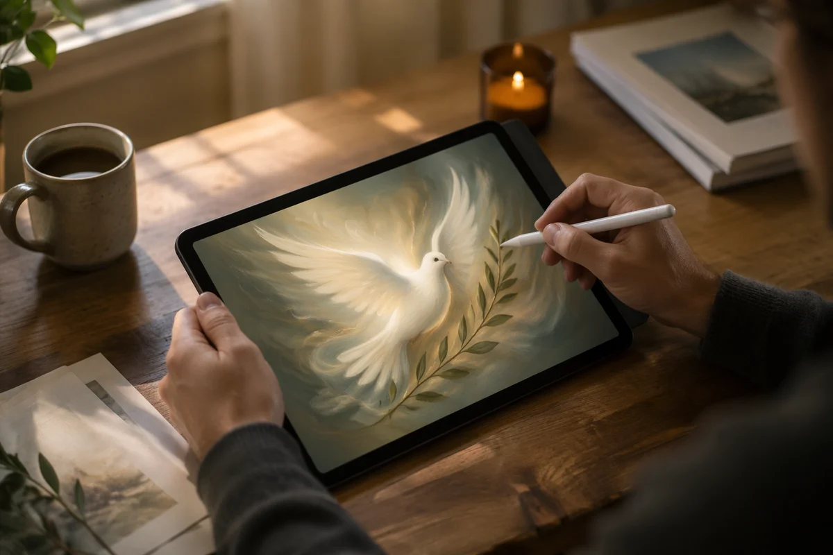 Digital Tablet Sketch of Luminous Dove