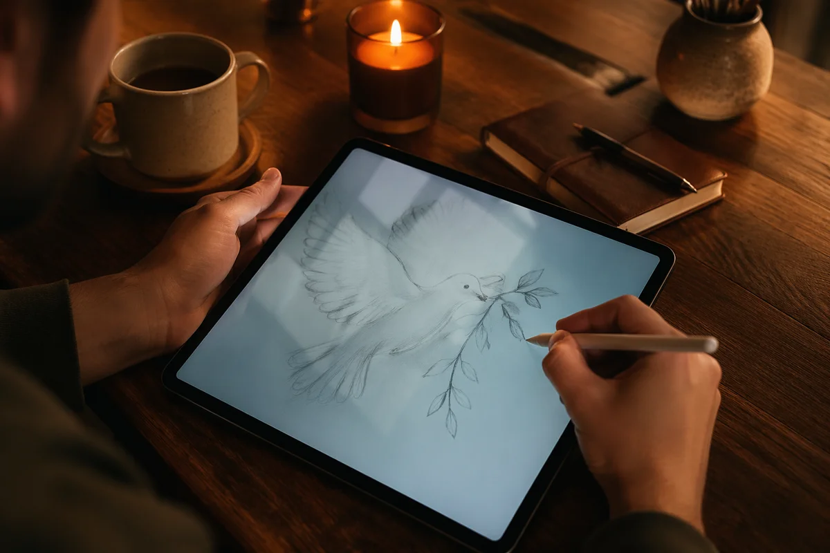 Faith Inspired Dove Sketch on Digital Tablet