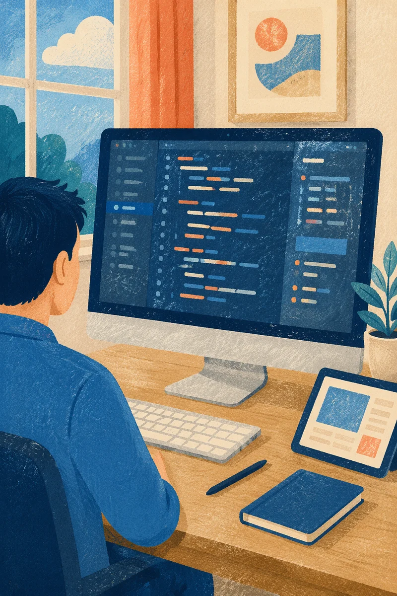 Modern Developer Workspace With Multiple Screens