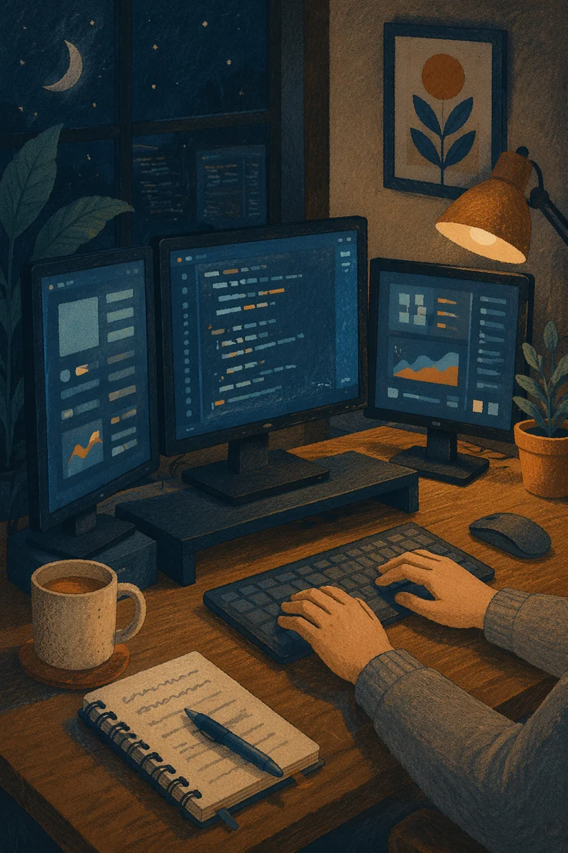Late Night Developer Multi Screen Workspace