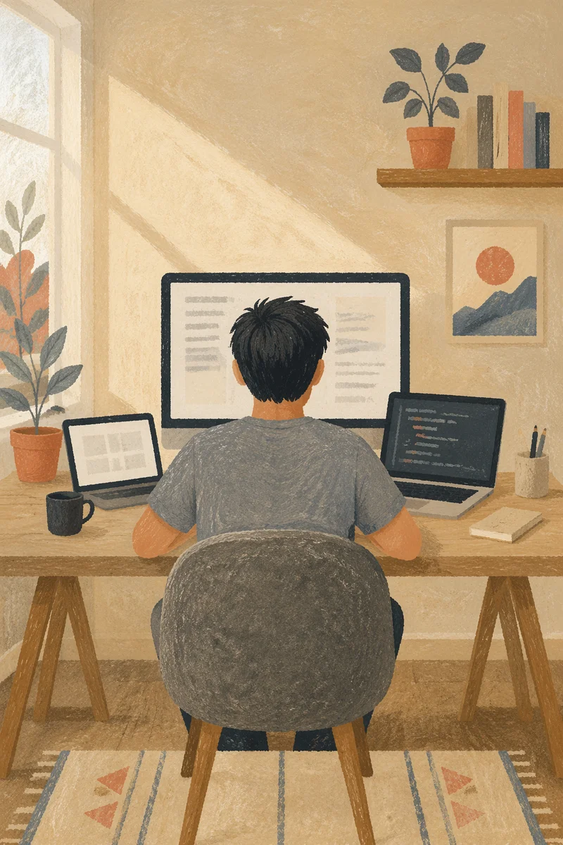 Focused Developer at Multi Screen Workspace