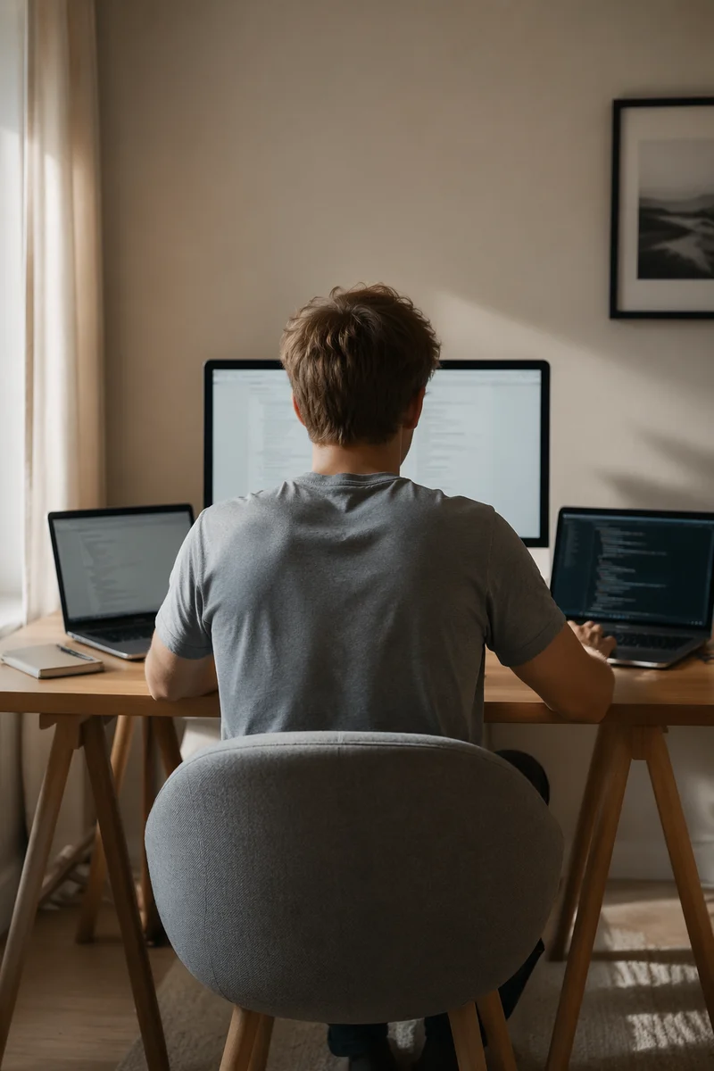 Focused Developer at Multi Screen Workspace