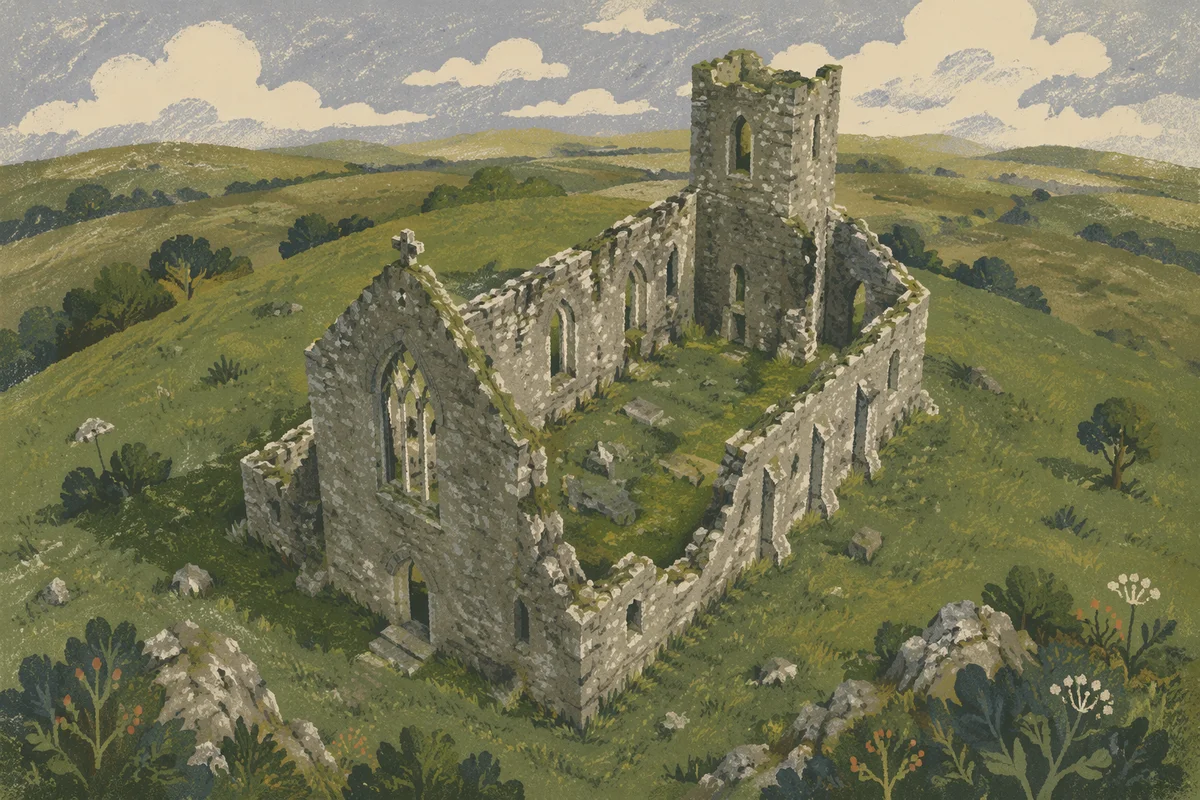 Aerial View of Ruined Medieval Church