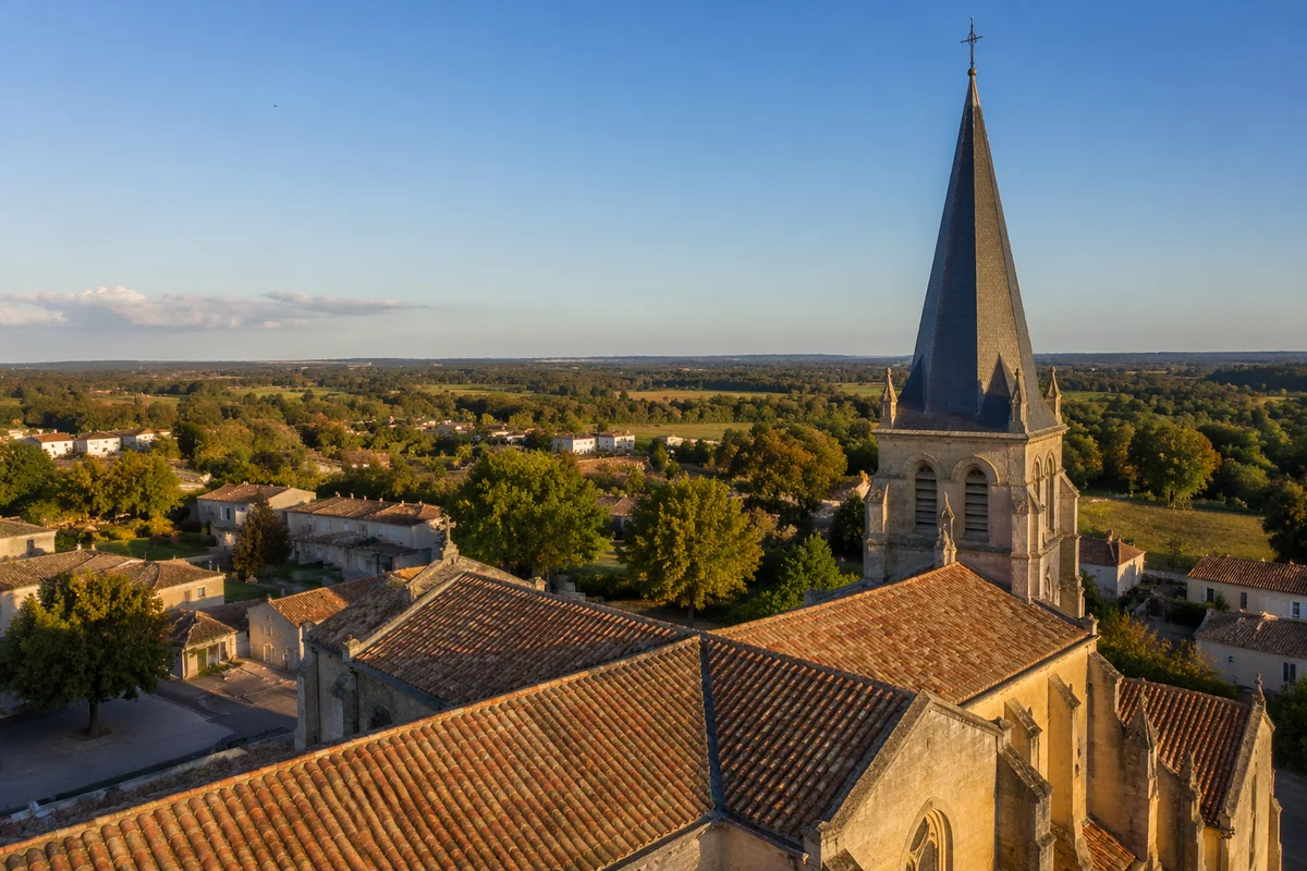 Drone Aerial View of Historic Stone Church