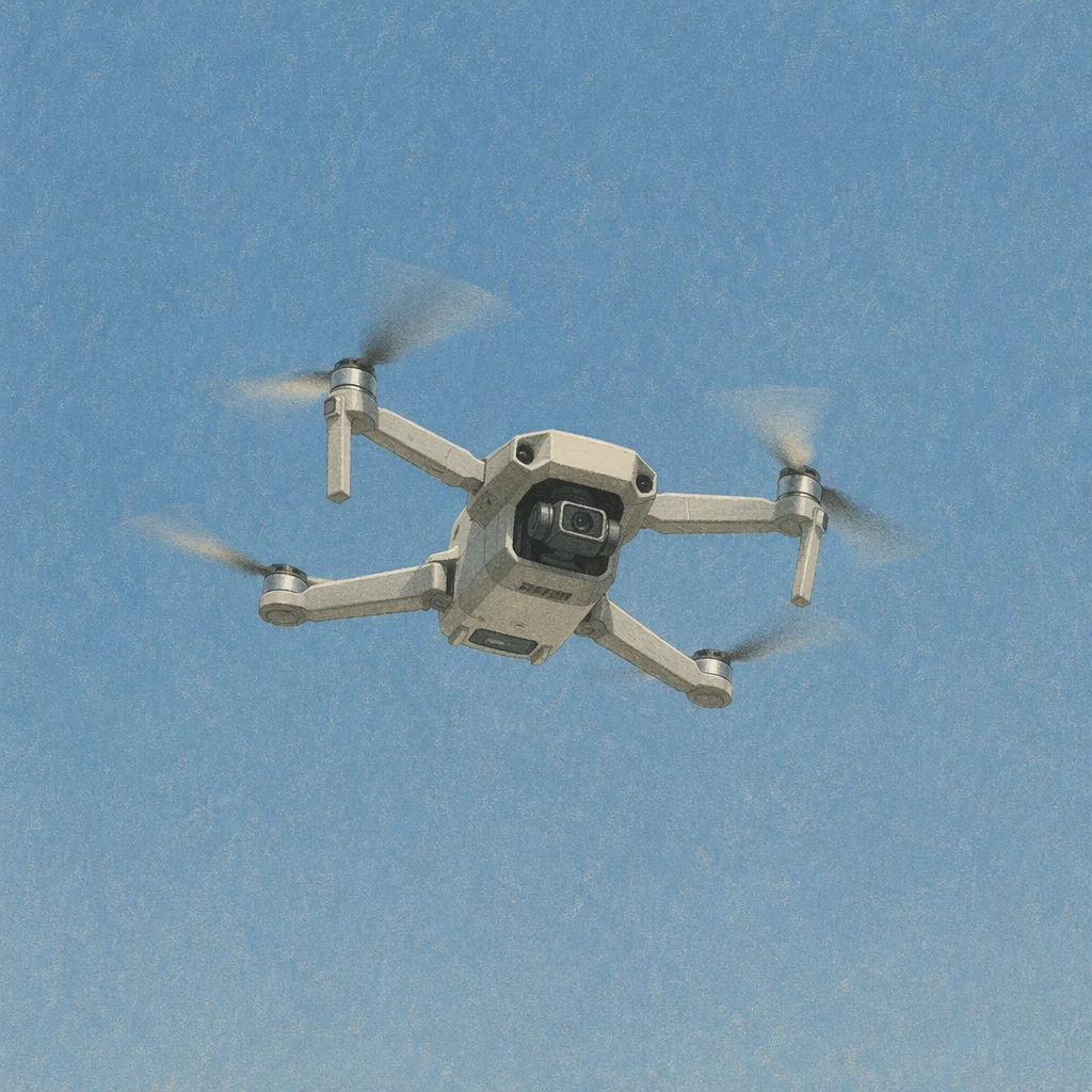 Minimal Drone Hovering in Clear Blue Sky