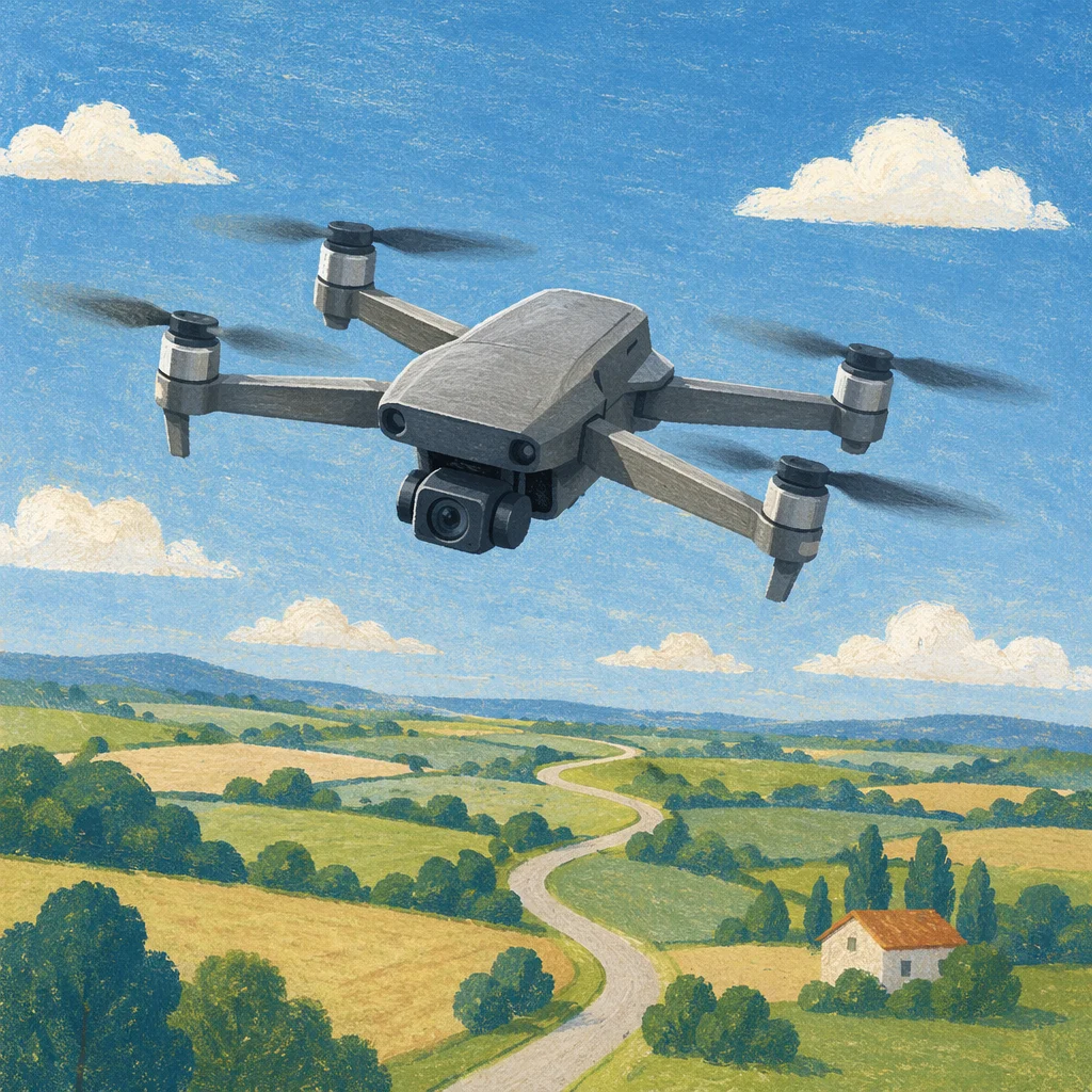 Drone Camera Hovering Above Green Fields