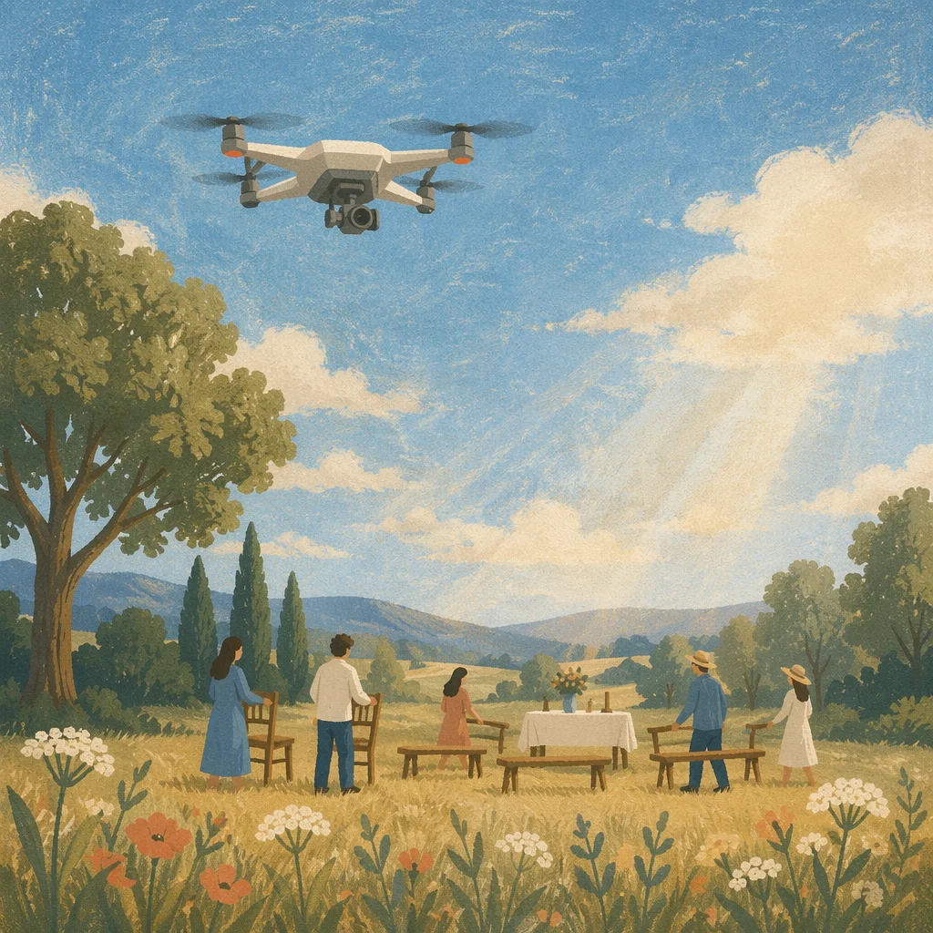 Drone Filming Peaceful Countryside Faith Gathering