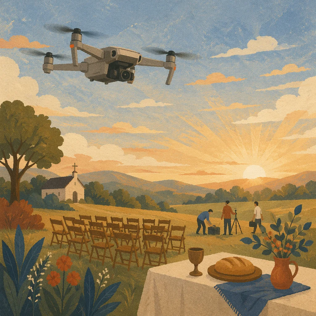 Drone Over Sunrise Outdoor Communion Gathering