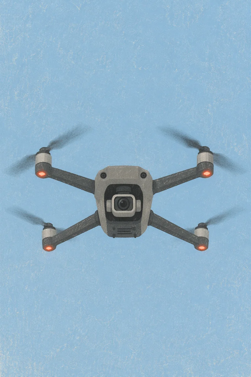 Modern Camera Drone in Clear Blue Sky