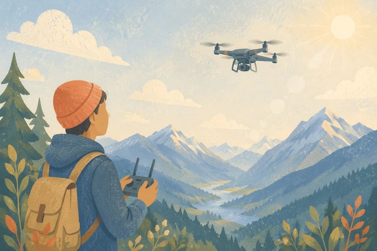 Drone Flying Over Bright Mountain Valley