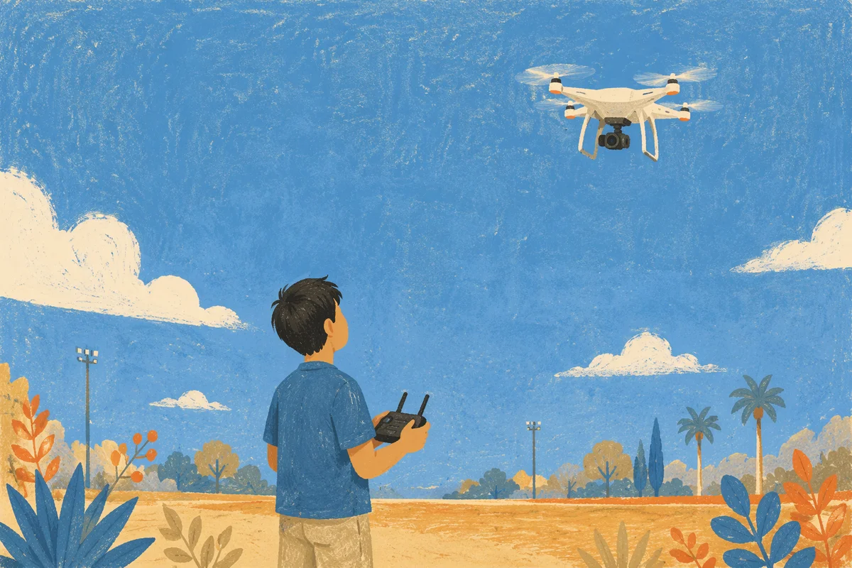 Drone Aerial Camera in Clear Blue Sky