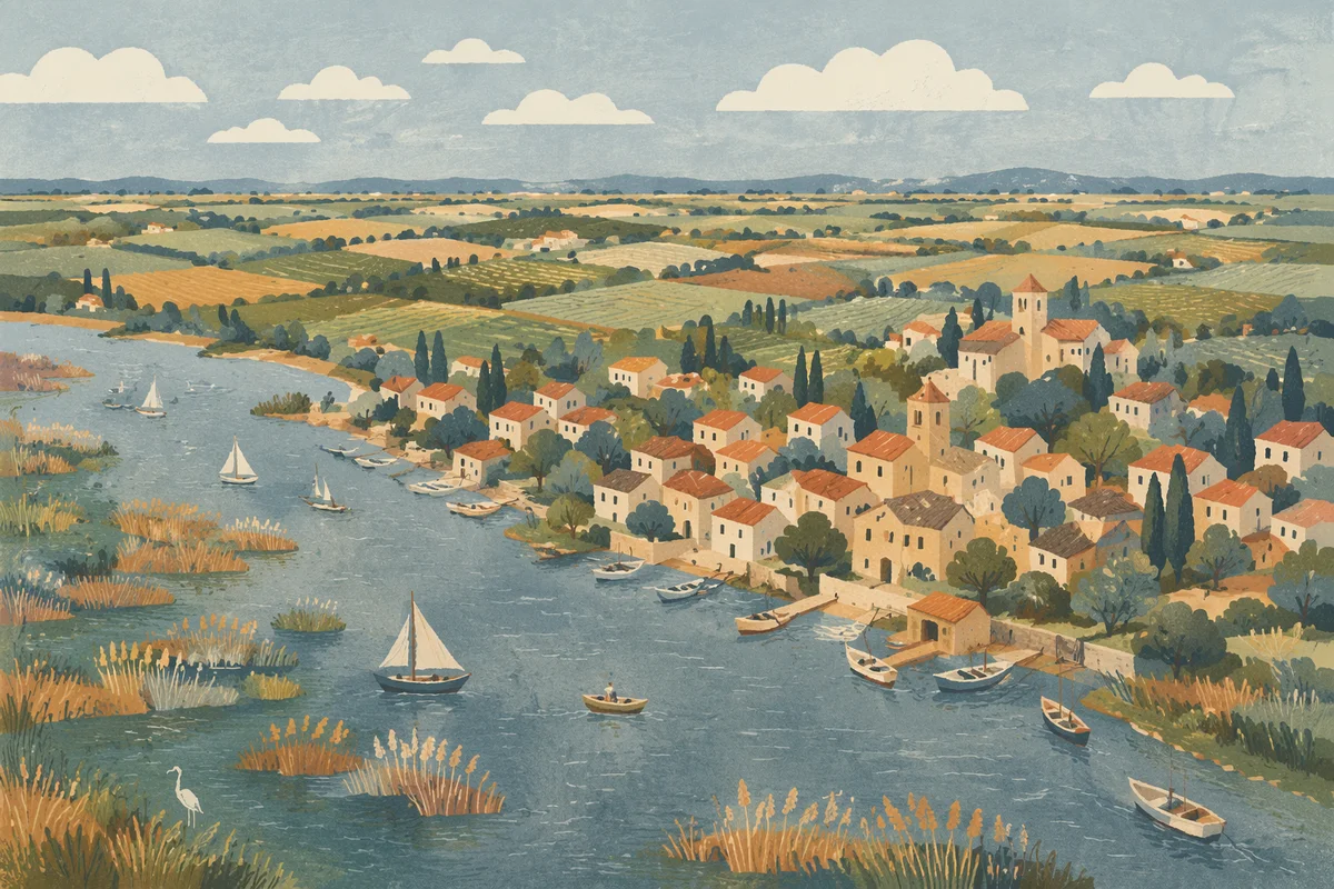 Aerial Drone View of Coastal Village Marsh