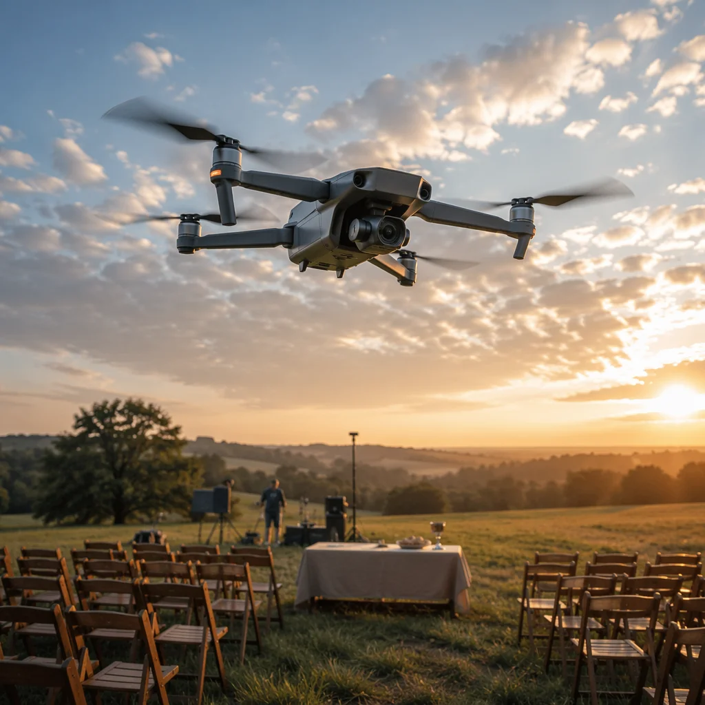 Drone Over Outdoor Faith Gathering at Sunrise