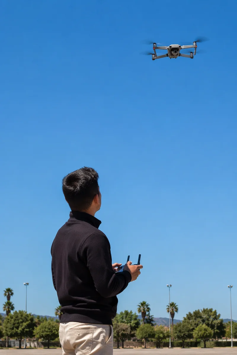 Drone Pilot Under Clear Blue Sky