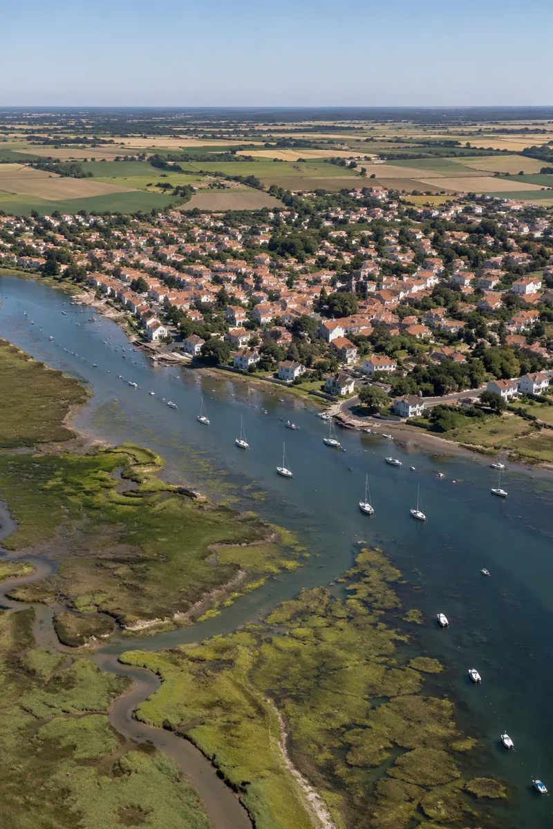 Aerial Drone View of Coastal Village
