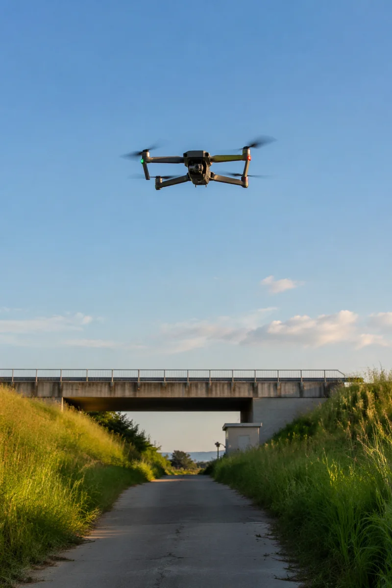 Aerial Drone Hovering Over Rural Road