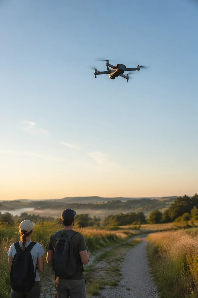 Camera Drone Over Peaceful Countryside Meadow