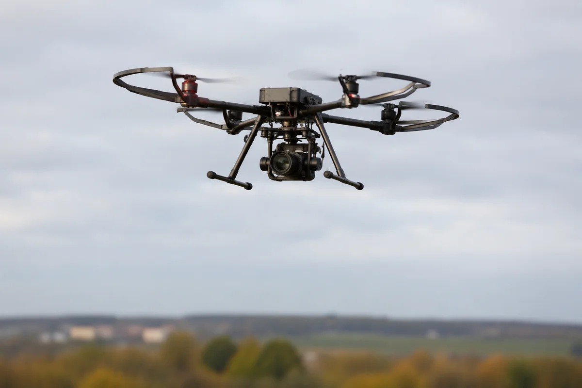 Professional Drone with Aerial Camera in Flight